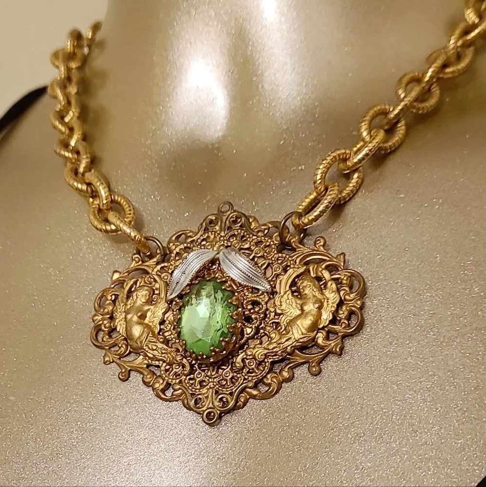 VINTAGE HANDMADE REPURPOSED ANGEL CRYSTAL PENDANT NECKLACE - Picture 6 of 15
